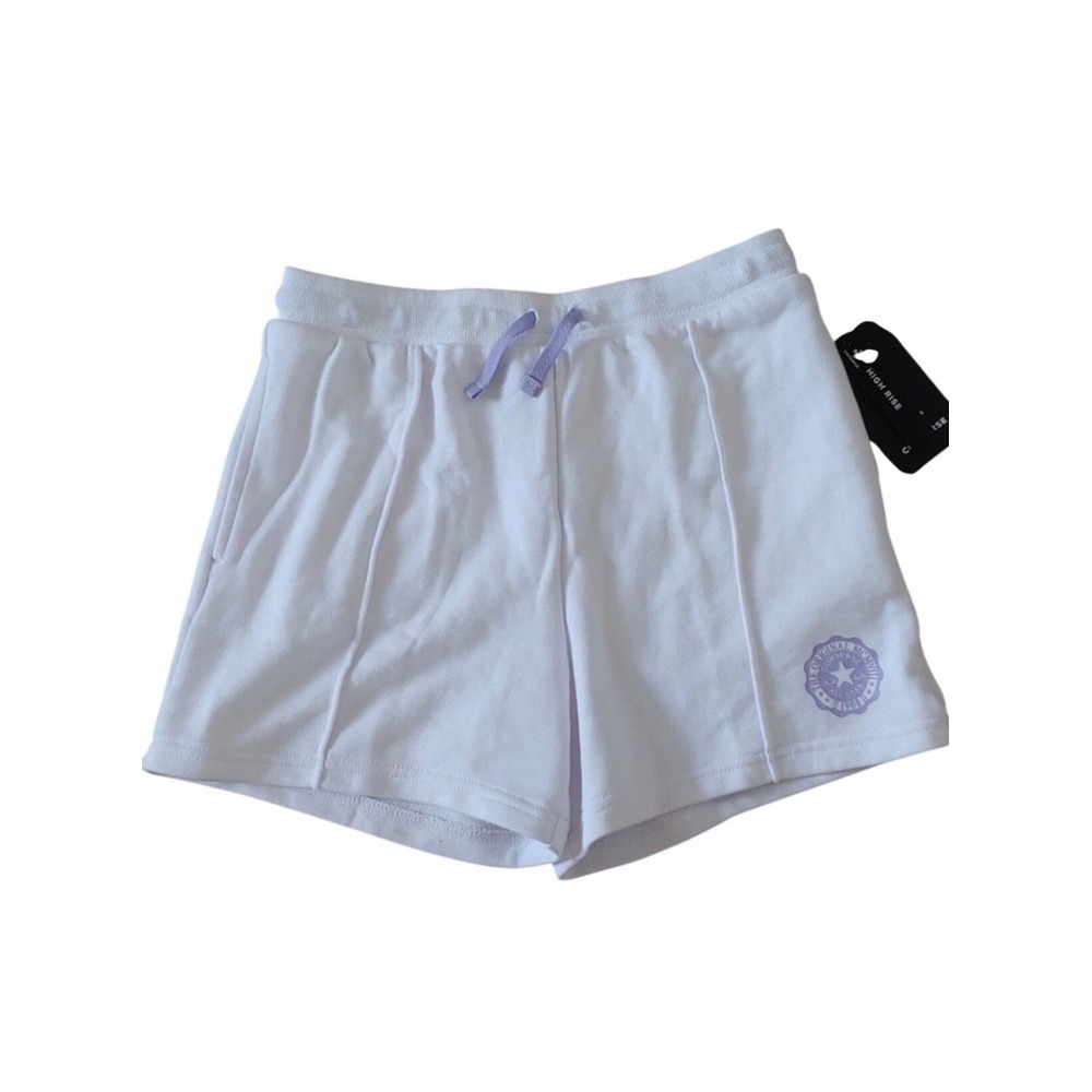 Converse Girls High Rise Pull-On Shorts White Lavender Logo Size M 10-12 NWT